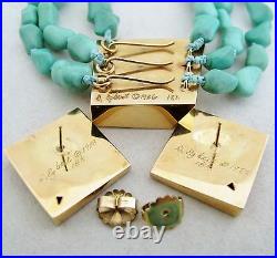D. EGBERT 18K Yellow Gold & Turquoise Bead Necklace & Earrings Set (192g, 27)