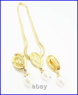 DESIGNER INSPIRED 16.5 in MULTI CHAIN FAUX PEARL GOLD NECKLACE JEWELRY SET NEW