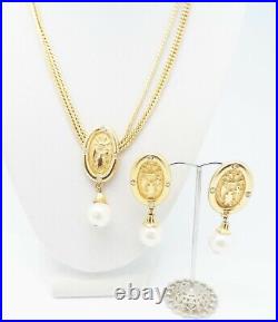 DESIGNER INSPIRED 16.5 in MULTI CHAIN FAUX PEARL GOLD NECKLACE JEWELRY SET NEW