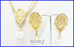 DESIGNER INSPIRED 16.5 in MULTI CHAIN FAUX PEARL GOLD NECKLACE JEWELRY SET NEW