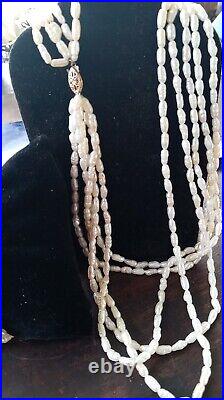 DIL 14 KT Yellow Gold 5 Strand Rice Fresh Water Pearl Necklace & Bracelet Set