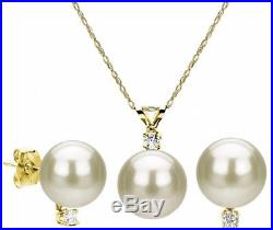 DaVonna 14k Gold Cultured Freshwater Pearl And Diamond Earrings/ Necklace Set