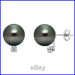 DaVonna 14k White Gold Black Tahitian Pearl and Diamond Jewelry Set