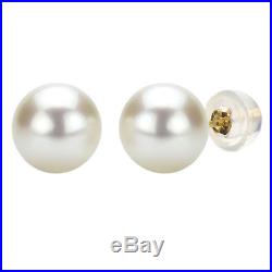 DaVonna 14k Yellow Gold Round White Akoya Pearl Jewelry Set (7-7.5 mm)