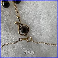 Dainty 14K Yellow gold Black Pearl Diamond Pendant Necklace & Drop Earrings Set