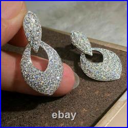 Dangle Drop Engagement Anniversary Pave Set Ring 14K White Gold 3.74 Ct Diamond