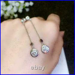Dangle Drop Engagement & Wedding Bezel Set Earrings 14K White Gold 2 Ct Diamond