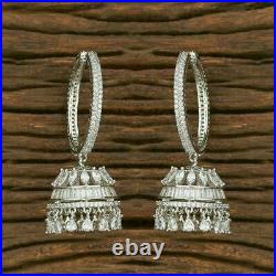 Dangle Drop Engagement Wedding Channel Set Earrings 2 Ct Diamond 14K White Gold