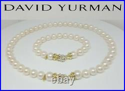 David Yurman 18K Gold 10mm Akoya Pearl & 0.76 ct Diamond Necklace & Bracelet Set