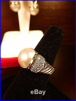 David Yurman Capri Mabe' Pearl Set Sterling and 14K Gold Ring Earrings Pendant