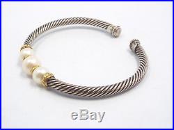David Yurman Sterling Silver & 18K Gold 3 Pearl Cable Cuff Bracelet & Ring Set