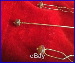 Delicate Set of 14k Gold Victorian Hairpins & Matching Hatpin with Seed Pearls