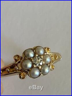 Delightful Edwardian 18ct Gold Seed Pearl & Diamond Set Daisy Cluster Ring