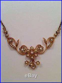 Delightful Fine Victorian 15ct Gold & Seed Pearl Set Necklet