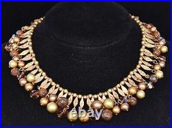 Delightful KRAMER Dangling Rhinestone and Pearl Deep GOLDTONE Necklace & ER Set