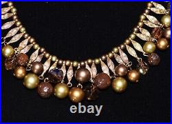 Delightful KRAMER Dangling Rhinestone and Pearl Deep GOLDTONE Necklace & ER Set