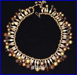 Delightful KRAMER Dangling Rhinestone and Pearl Deep GOLDTONE Necklace & ER Set