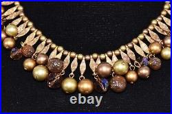 Delightful KRAMER Dangling Rhinestone and Pearl Deep GOLDTONE Necklace & ER Set