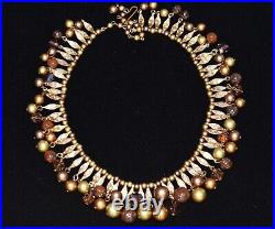 Delightful KRAMER Dangling Rhinestone and Pearl Deep GOLDTONE Necklace & ER Set