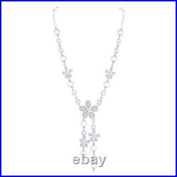 Designer 17.4ct Natural Diamond with Pearl 10K Gold Wedding Necklace Earrings Set