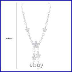 Designer 17.4ct Natural Diamond with Pearl 10K Gold Wedding Necklace Earrings Set