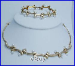 Designer Jewelry Akiyo Matsuoka Art to Wear 18K Gold Pearl Necklace Bracelet Set