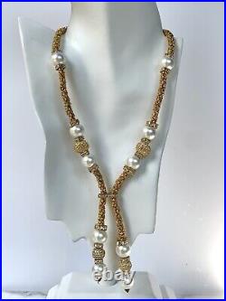 Designer Set Of Two Vintage Necklaces Faux Pearls Crystals Substantial And Rich