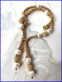 Designer Set Of Two Vintage Necklaces Faux Pearls Crystals Substantial And Rich