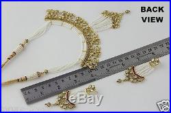 Designer White Pearls Strands Red CZ Polki Kundan Gold Plated Necklace Set