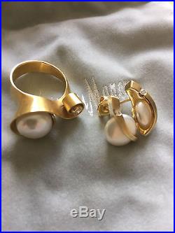 Designer set gold ring and earrings Diamonds and Pearls