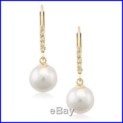 Diamond Accent Pearl Cultured Akoya Earrings Set In 14K Yellow Gold