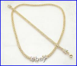 Diamond Accent Wheat Spiga Bracelet Chain Necklace Set Real 14K Yellow Gold