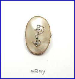 Diamond Anchor set in Mother of Pearl 15 carat Antique 1914