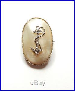 Diamond Anchor set in Mother of Pearl 15 carat Antique 1914