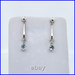 Diamond & Aquamarine Necklace & Drop Earrings Set 9ct Solid White Gold 6.16 gr