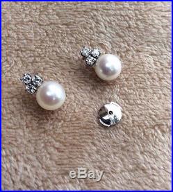 Diamond & Cultured Pearl Necklace & Earrings Set 14kt White Gold BEAUTIFUL