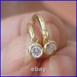 Diamond Drop Earrings Bezel Set 14K Yellow Gold Dainty