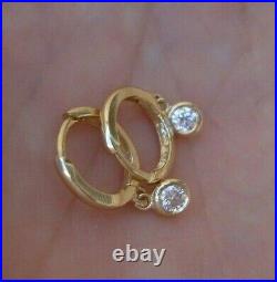 Diamond Drop Earrings Bezel Set 14K Yellow Gold Dainty