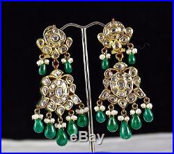 Diamond Emerald Pearl Jadau Kundan Meena 22k Gold Necklace Earring Set