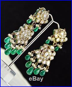 Diamond Emerald Pearl Jadau Kundan Meena 22k Gold Necklace Earring Set
