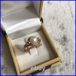Diamond & Pearl Engagement Ring And Wedding Band Set, Rose Gold