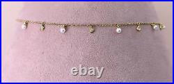 Diamond Pearl Necklace 14K Yellow Gold Shaker Dangling Bezel Set Round Cut