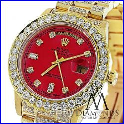 Diamond Rolex Presidential 18K Yellow Gold 18038 Single Quick Set Watch Red Dial