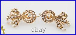 Diamond & Seed Pearl Vintage 14k Yellow Gold Pendant & Earring Set