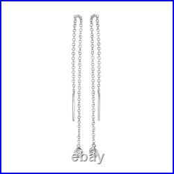Diamond Threader Earrings 14K White Gold Round Cut Bezel Set Natural Drop Chain