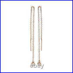 Diamond Threader Earrings 14K White Gold Round Cut Bezel Set Natural Drop Chain