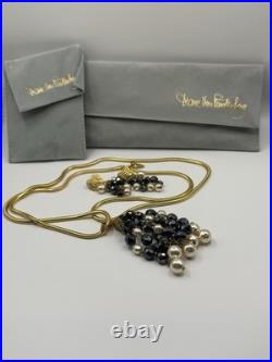 Diane Von Furstenberg DVF Vintage Necklace Earrings Set Hematite Pearl Gold Tone