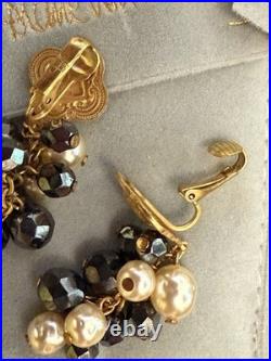 Diane Von Furstenberg DVF Vintage Necklace Earrings Set Hematite Pearl Gold Tone