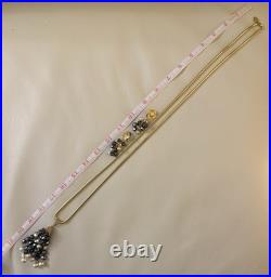 Diane Von Furstenberg DVF Vintage Necklace Earrings Set Hematite Pearl Gold Tone