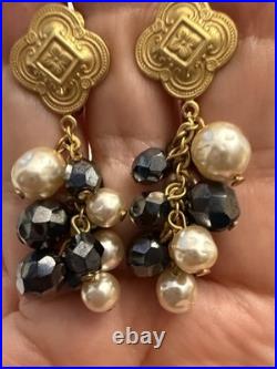 Diane Von Furstenberg DVF Vintage Necklace Earrings Set Hematite Pearl Gold Tone